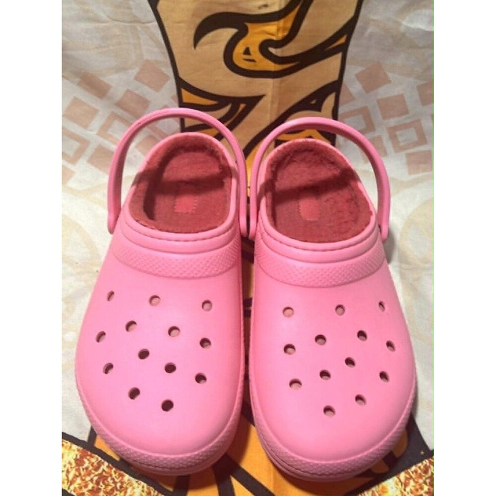 Crocs Pink Fuzzy Lined Clogs -Warm Lined Slip‑On Clogs